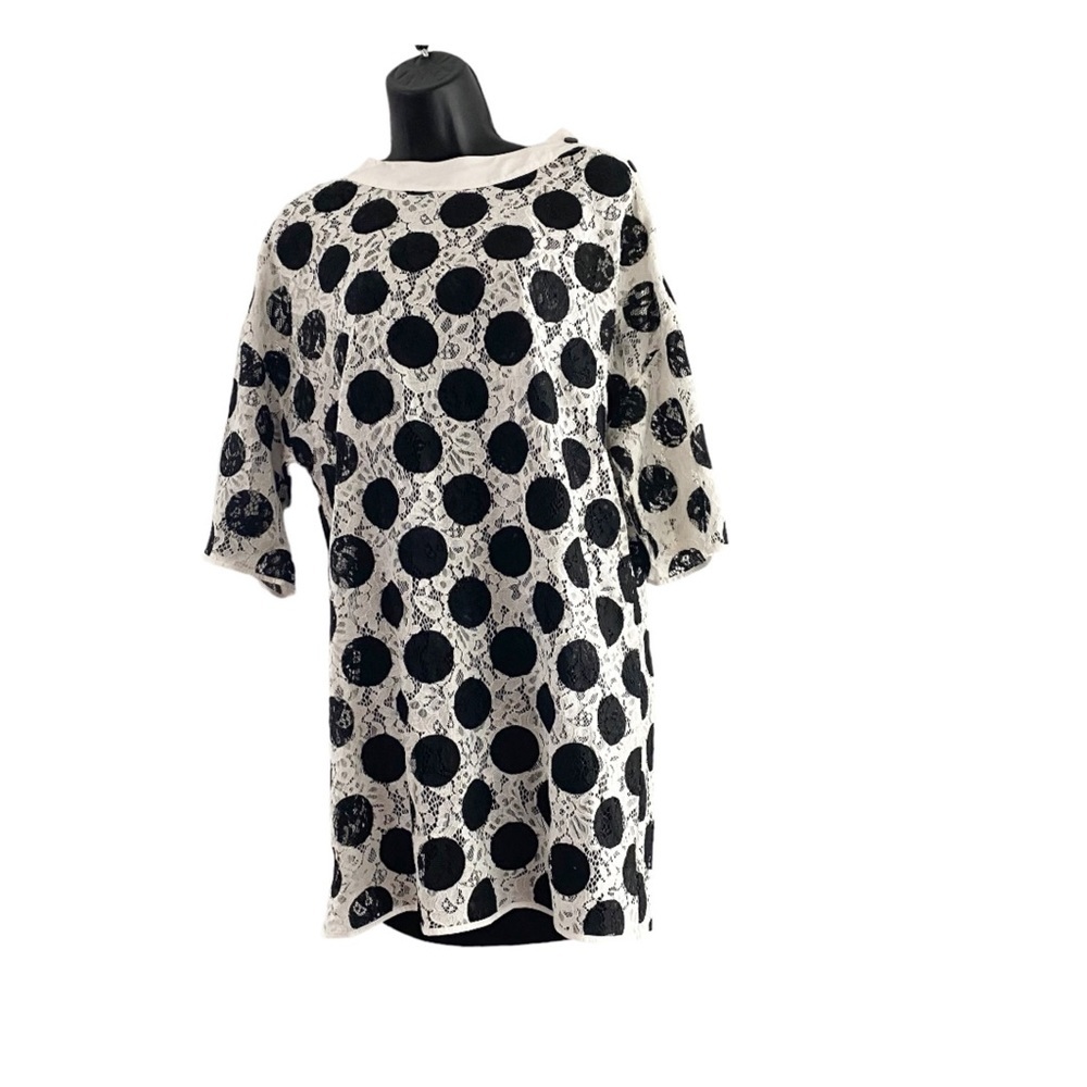 Zara Contrast Fabric Lace Polka Dot Mini Shift Dress NWT Size Small - Picture 3 of 7